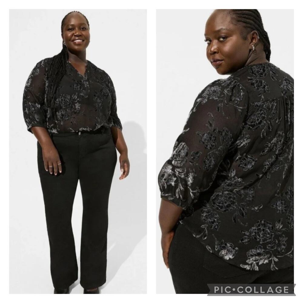 Torrid Harper Black Velvet Burnout Blouse Plus Size 4X